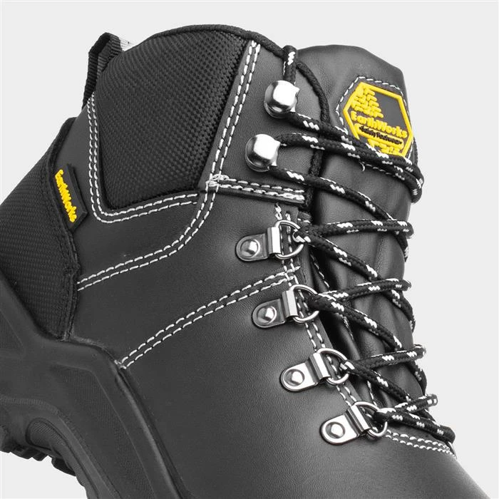 EarthWorks Mens Black Leather Lace Up Safety Boot 6 EarthWorks Mens Black Leather Lace Up Safety Boot - Image 4